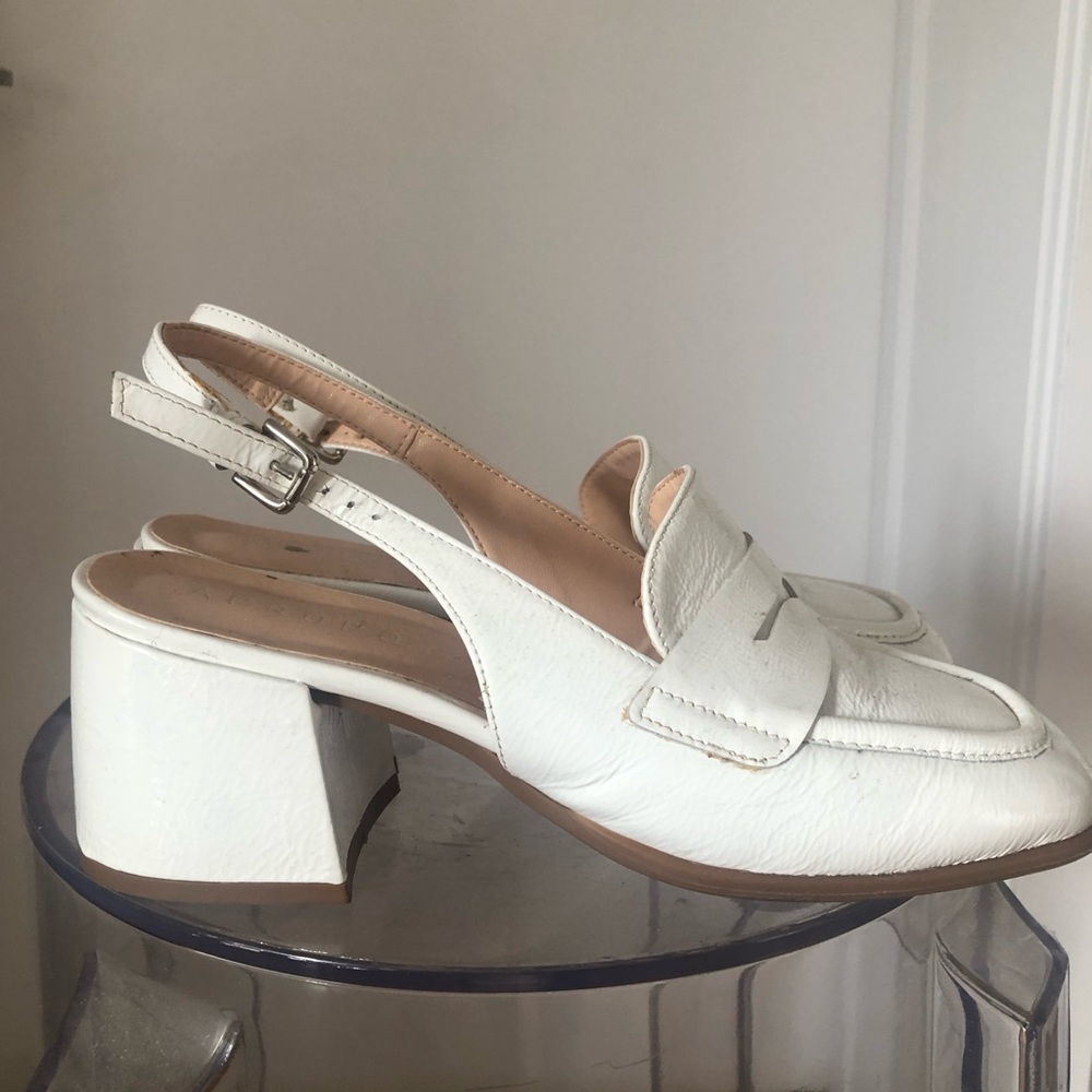 White Slingback Block Heel Loafer - Women's